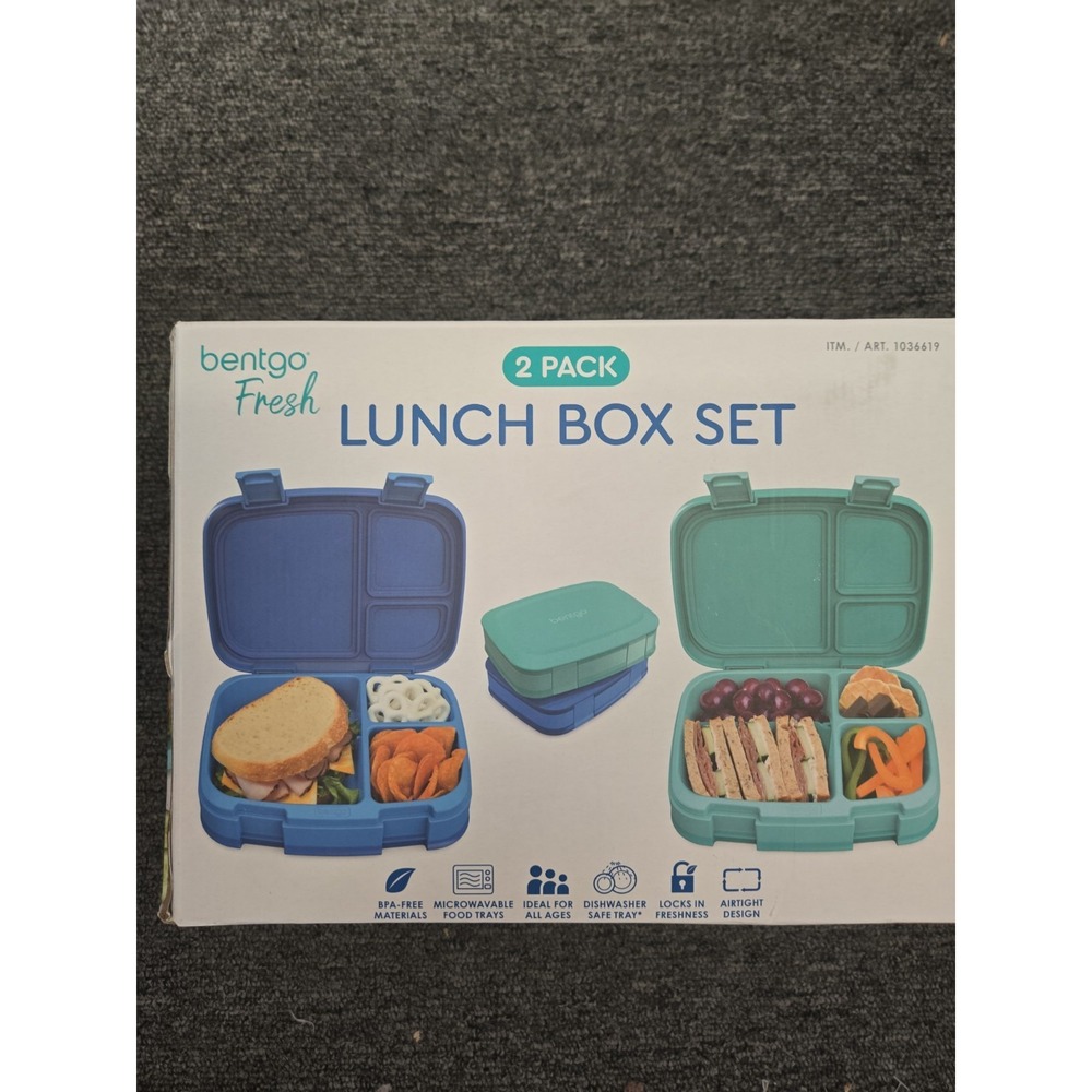 Bentgo Fresh Lunch Box Set, 2 PACK of 4-Compartment Blue & Aqua Green, No leaks